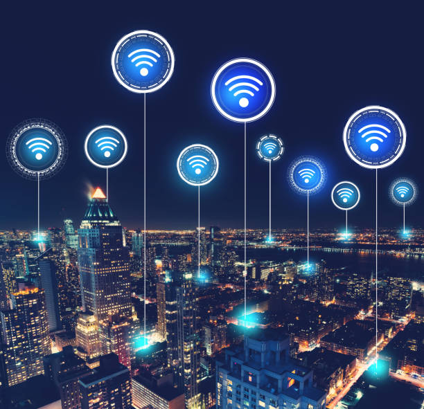 istock Wifi theme with aerial view of Manhattan 1174534675