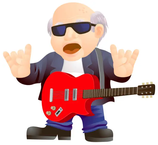 Vector illustration of Old senior man with electric guitar vector