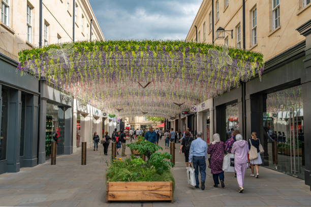 Shopping street in Bath This is a busy shopping street in the downtown area of Bath on July 02, 2019 in Bath bath england photos stock pictures, royalty-free photos & images