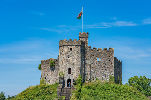 View of Cardiff Castle, an historic landmark and famous travel destination on July 04, 2019 in Cardiff