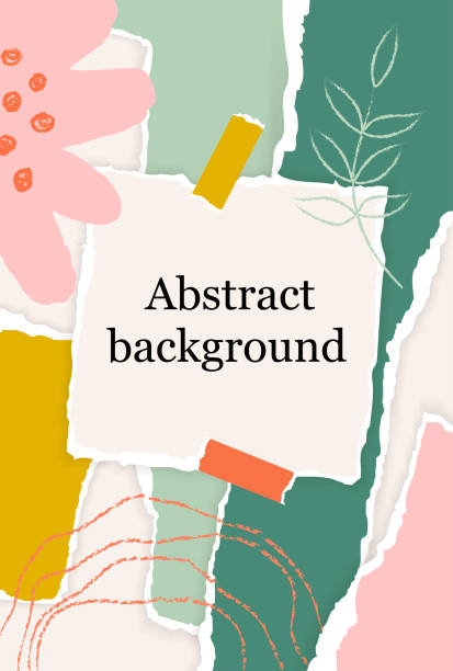 istock Floral background with torn paper pieces in pastel color, chalk line, square note. 1174556963