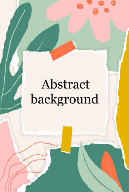 istock Floral background with torn paper pieces in pastel color, chalk line, square note. 1174556964