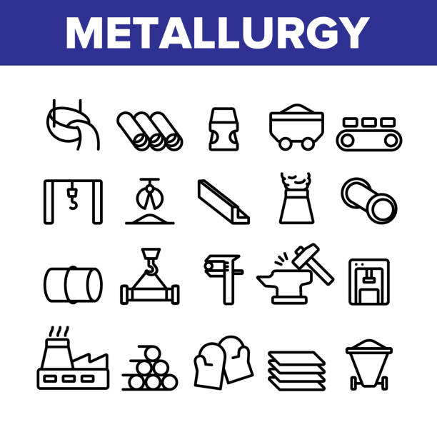 zestaw ikon kolekcji metalurgicznych - przemysł metalurgiczny stock illustrations