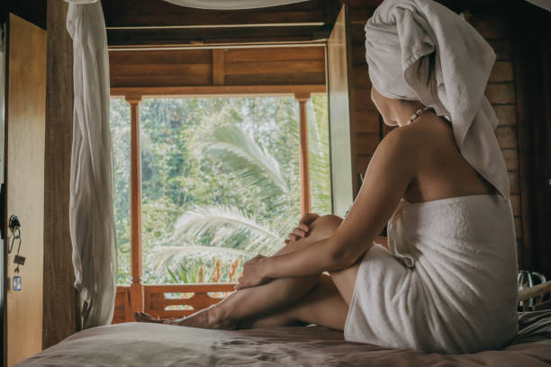 Young woman relaxing in her tree house