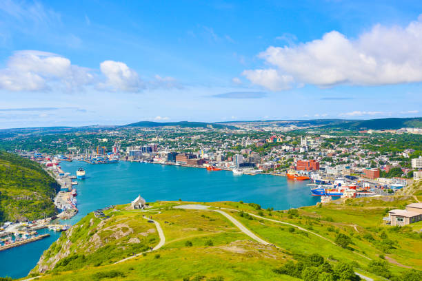 St. John's Harbor and Downtown from Signal Hill St. John's Harbor and Downtown from Signal Hill newfoundland and labrador photos stock pictures, royalty-free photos & images