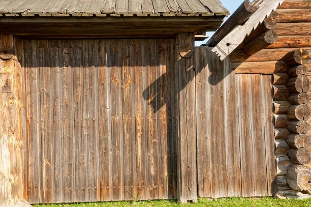 istock wooden door with iron handles 1174564117