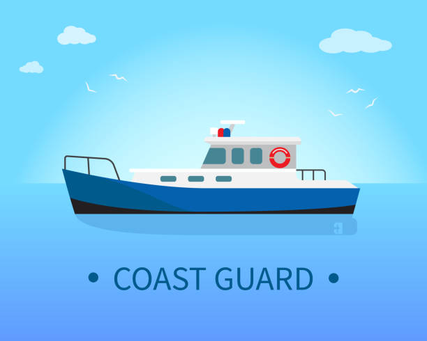 d €€€€€€€€1,2-4 - lake coastline blue nautical vessel stock-grafiken, -clipart, -cartoons und -symbole
