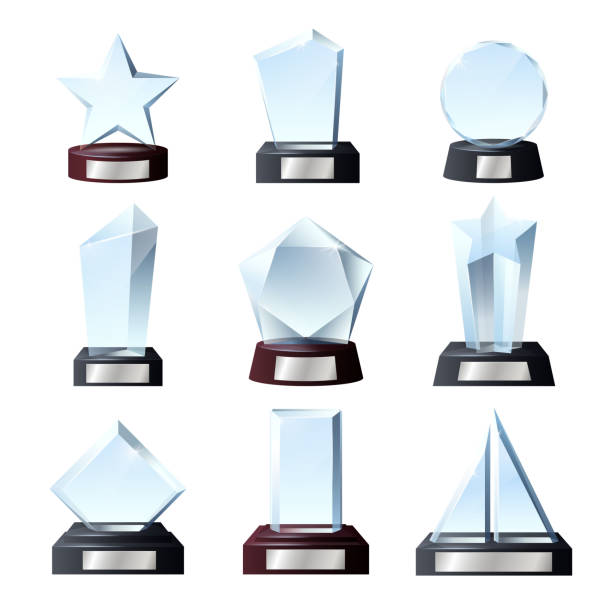 награды победителя стекла, призы за хрустальный спорт - award trophy glass crystal stock illustrations