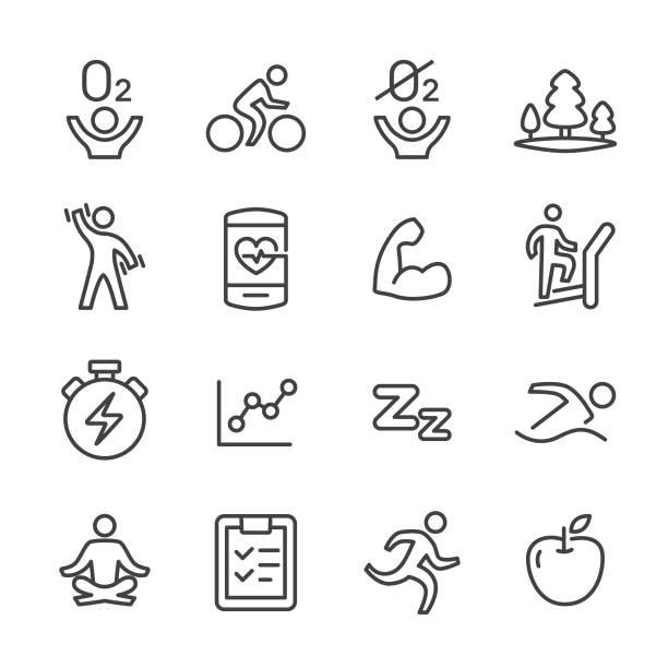 illustrations, cliparts, dessins animés et icônes de ensemble d'icônes de remise en forme et d'exercice - série de lignes - anaerobic