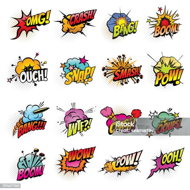 Comics Bubbles With Speech And Sound Effect Clouds Stock Illustration - Download Image Now - Cartoon, Onomatopoeia, Humor - iStock Comics Bubbles With Speech And Sound Effect Clouds Stock Illustration - Download Image Now - Cartoon, Onomatopoeia, Humor - iStock