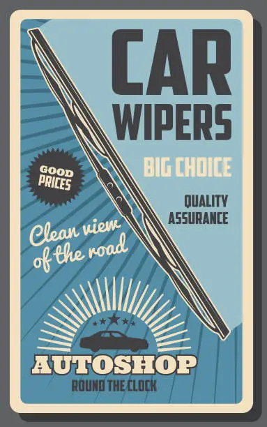 Vector illustration of Car wiper with rubber blade and retro auto