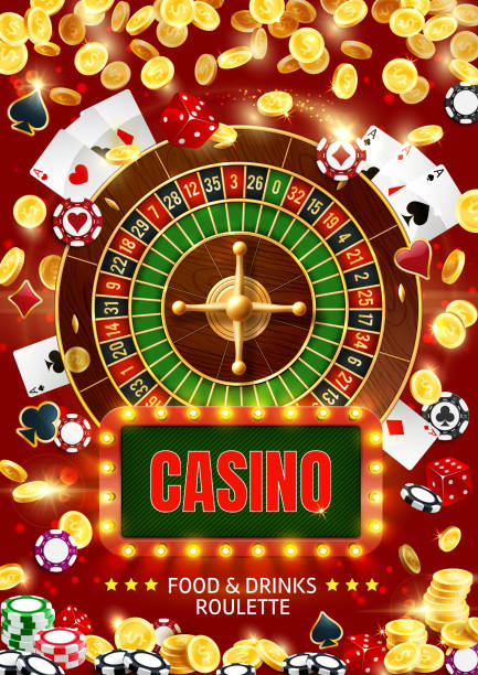 kasino roulette, kartu, keripik, dadu. permainan perjudian - slot vip ilustrasi stok