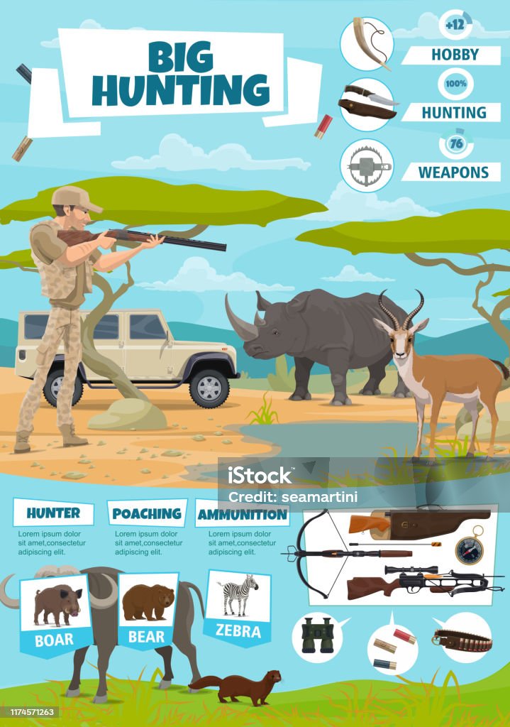 Jachten Safari Dieren Jager Geweer En Geweer Stockvectorkunst En Meer  Beelden Van Afrika - Afrika, Antilope, Apparatuur - Istock