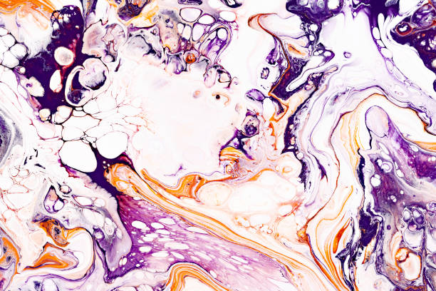 istock Purple and orange marbled colorful texture. Modern natural resin art, realistic stone pattern wallpaper. 1174574881
