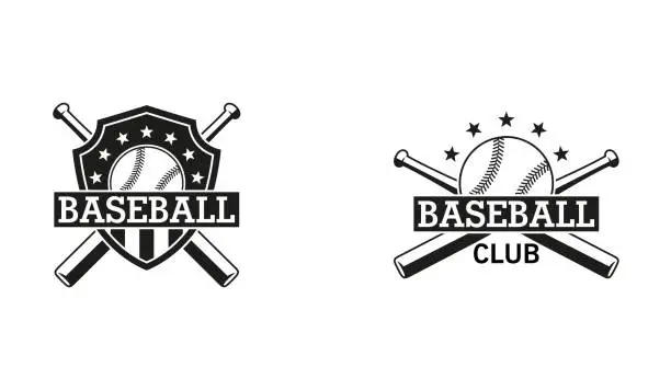 Vector illustration of Black and white illustration of a baseball club emblem