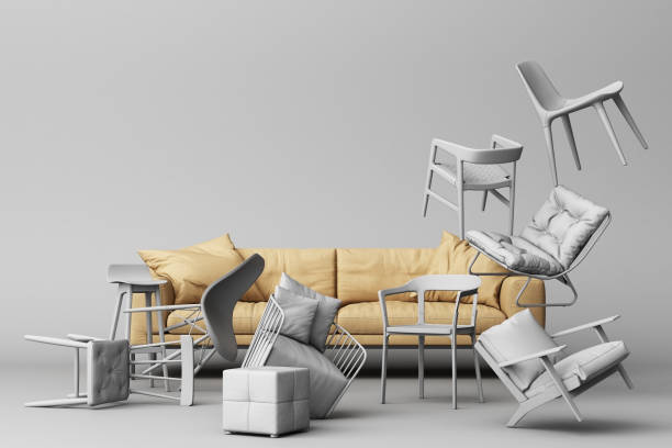 istock pastel chairs in empty background. Concept of minimalism & installation art. 3d rendering mock up 1174577785