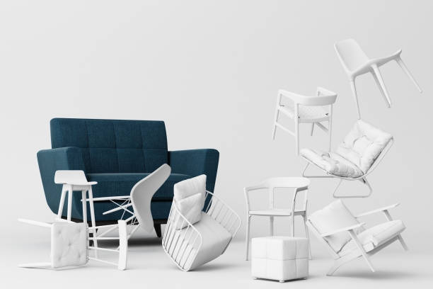 istock pastel chairs in empty background. Concept of minimalism & installation art. 3d rendering mock up 1174577786