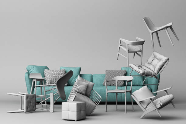 istock pastel chairs in empty background. Concept of minimalism & installation art. 3d rendering mock up 1174577791