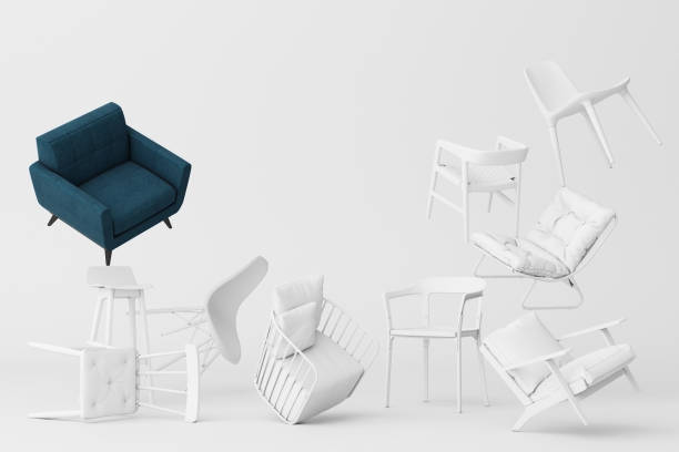 istock pastel chairs in empty background. Concept of minimalism & installation art. 3d rendering mock up 1174577792