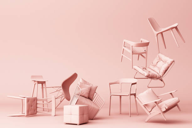 istock pastel chairs in empty background. Concept of minimalism & installation art. 3d rendering mock up 1174577793