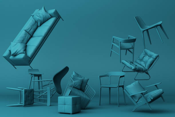 pastel chairs in empty background. Concept of minimalism & installation art. 3d rendering mock up