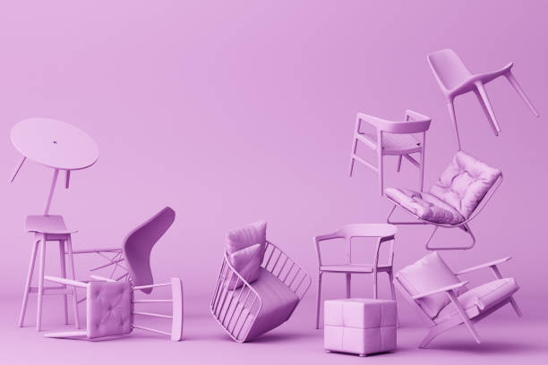 istock pastel chairs in empty background. Concept of minimalism & installation art. 3d rendering mock up 1174577796