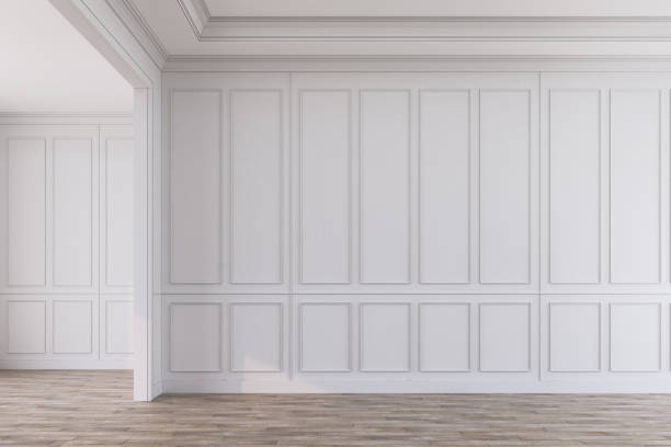 istock Modern classic interior style emtry room with white panels and wooden floor. 3d render illustration mock up. 1174578365