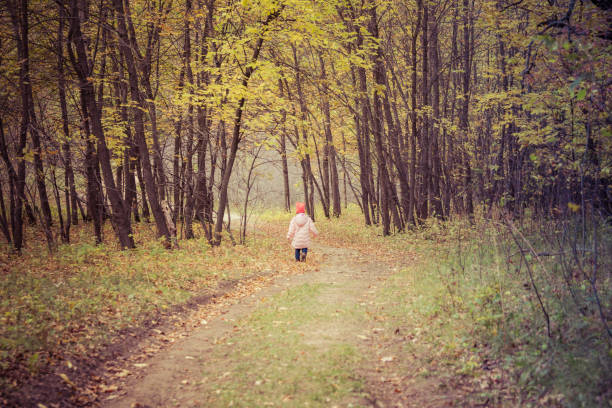 istock Little baby walking in the autumn forest 1174581193