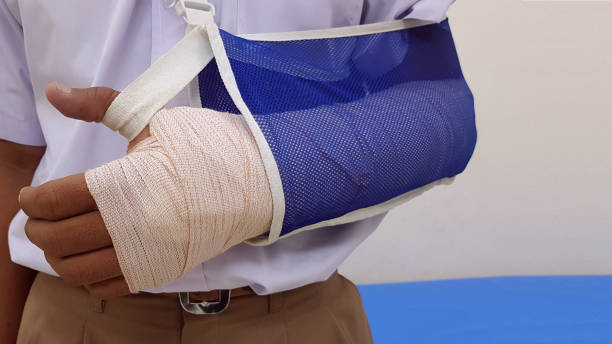 istock Patient 's broken bone treated by cast. Traumatic accidental injury from traffic collision, workplace accident, sport injury , physical abuse are cause of disability and death. Insurance care concept 1174583042