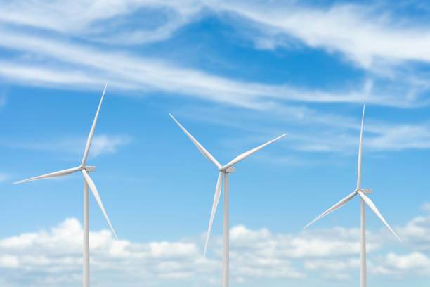 istock Windmill for electric power generating electricity on a beautiful bright day. 1174586384