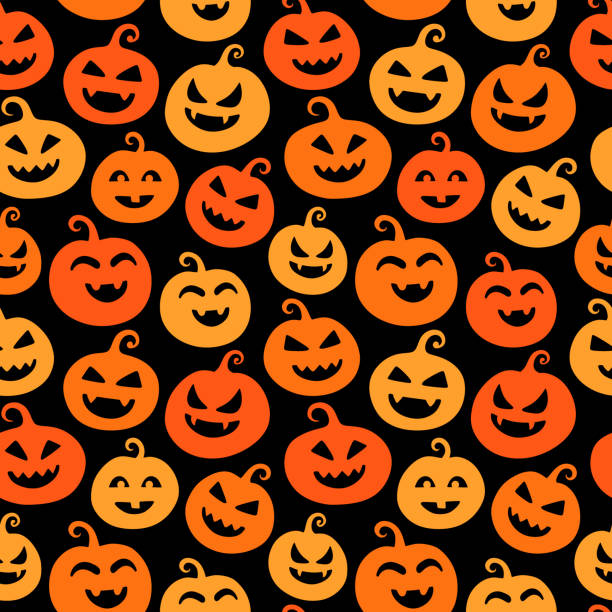 ilustrações, clipart, desenhos animados e ícones de fundo sem emenda do teste padrão de halloween feliz com abóboras assustadores. ilustração abstrata. - red bauble audio