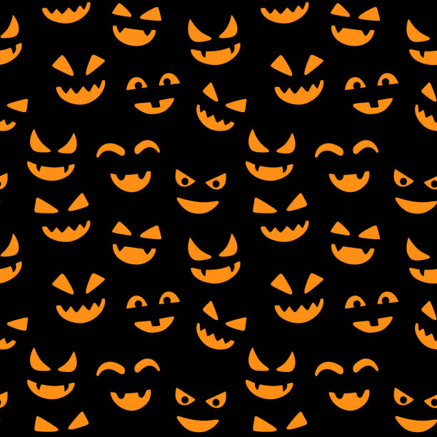 ilustrações, clipart, desenhos animados e ícones de fundo sem emenda do teste padrão de halloween feliz com fantasmas do vôo e abóboras assustadores. ilustração abstrata. - red bauble audio