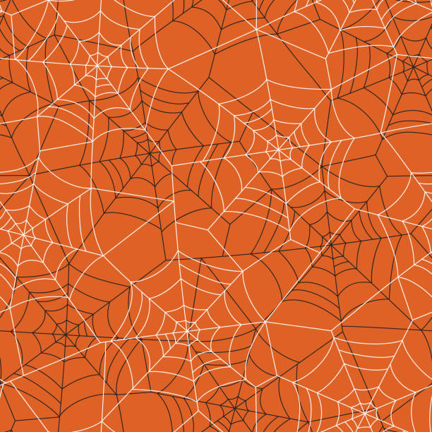 Minimal Halloween Vector Seamless Pattern With Black and White Spider Web on Orange Background Minimal Halloween Vector Seamless Pattern With Black and White Spider Web on Orange Background. Elegant Spooky Holiday Texture Perfect for Gift Wrapping, Home Decor and Textiles halloween patterns stock illustrations