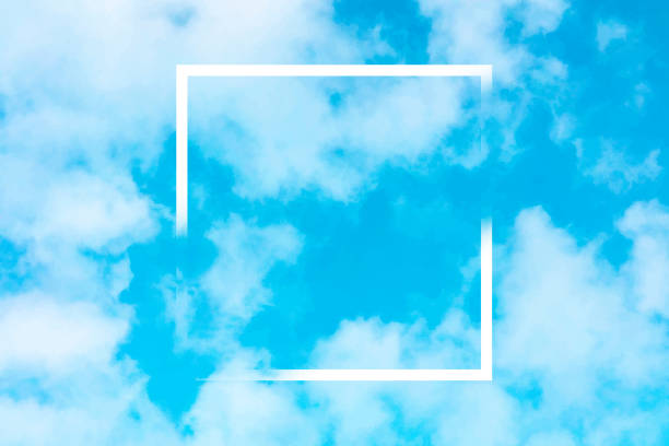 illustrations, cliparts, dessins animés et icônes de modèle abstrait de conception de vecteur pour une citation, fond bleu de ciel avec des nuages blancs et un cadre carré, une texture avec une place pour le texte et le logo - oxygene pur et respirer