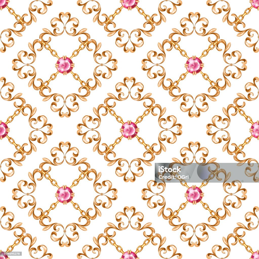 Ruby Patern Seamless Luxury Golden Pattern With Ruby Stock Illustration - Download ...