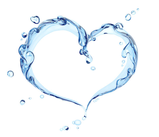 Splash of water abstract background, water heart 3d rendering
