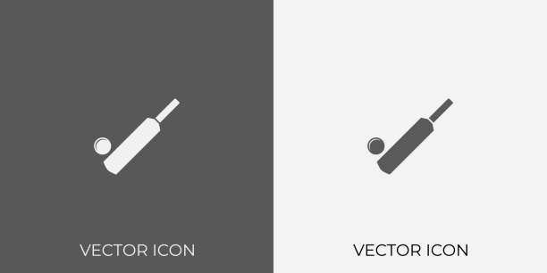 Light & Dark Gray Icon of Cricket Bat & BallFor Mobile, Software & App. Eps. 10. Light & Dark Gray Icon of Cricket Bat & Ball. cricket bat stock illustrations