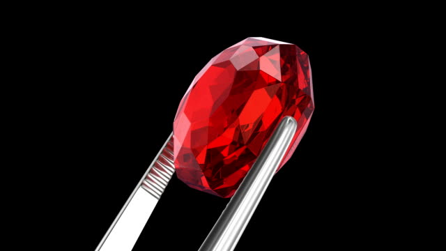 Ruby Seen close up with tweezers, 3D animation