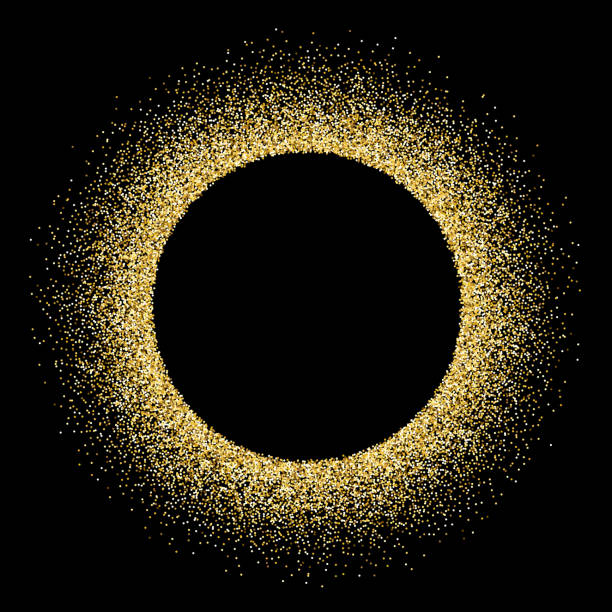 Gold vector glitter circle frame Gold vector glitter circle frame shiny black background stock illustrations