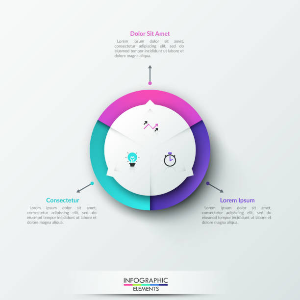 ilustraciones, imágenes clip art, dibujos animados e iconos de stock de plantilla de diseño infográfico moderno - three objects arrow sign circle chart