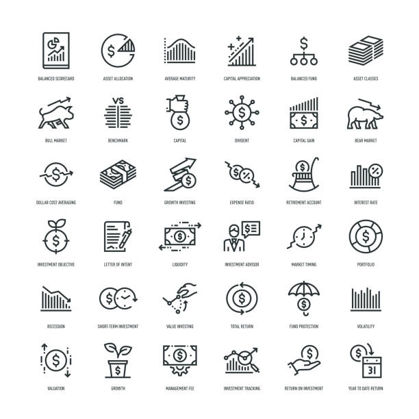 투자 아이콘 세트 - growth business improvement investment stock illustrations
