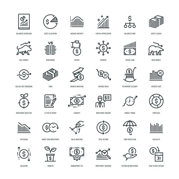 Investment Icon Set Investment Icon Set - Line Series retirement planning advisor stock illustrations