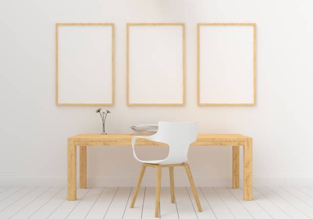 istock Three empty photo frame for mockup in modern living room, 3D render, 3D illustration 1174619119