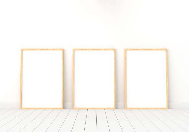 istock Three empty photo frame for mockup in modern living room, 3D render, 3D illustration 1174619157