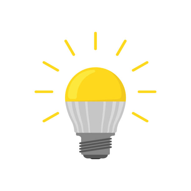 ilustrações de stock, clip art, desenhos animados e ícones de eco friendly glowing led bulb in flat - household equipment light bulb compact fluorescent lightbulb lighting equipment