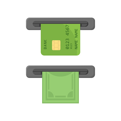 ATM with bank card and issuance of money, flat