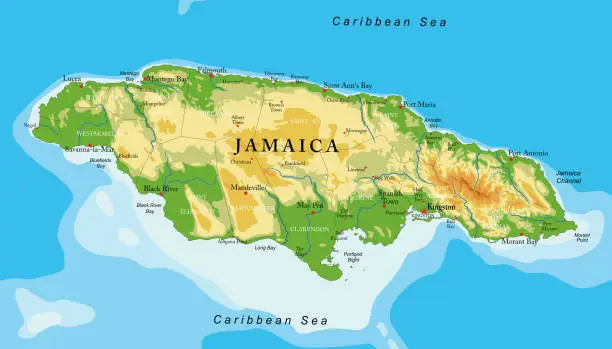 Vector illustration of Jamaica physical map