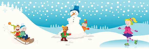 Vector illustration of Winter fun cute kids