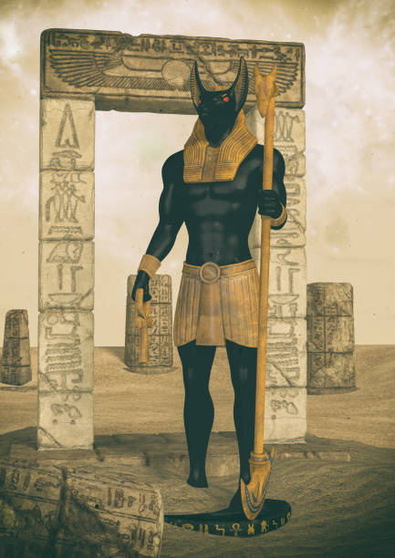 un portrait fantastique d'un dieu égyptien. - anubis photos et images de collection