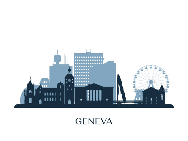 Geneva skyline, monochrome silhouette. Vector illustration. Geneva skyline, monochrome silhouette. Vector illustration. geneva switzerland stock illustrations